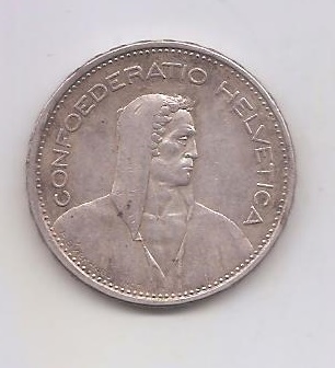 SUIZA DEL AÑO 1940 DE 5 FRANCOS